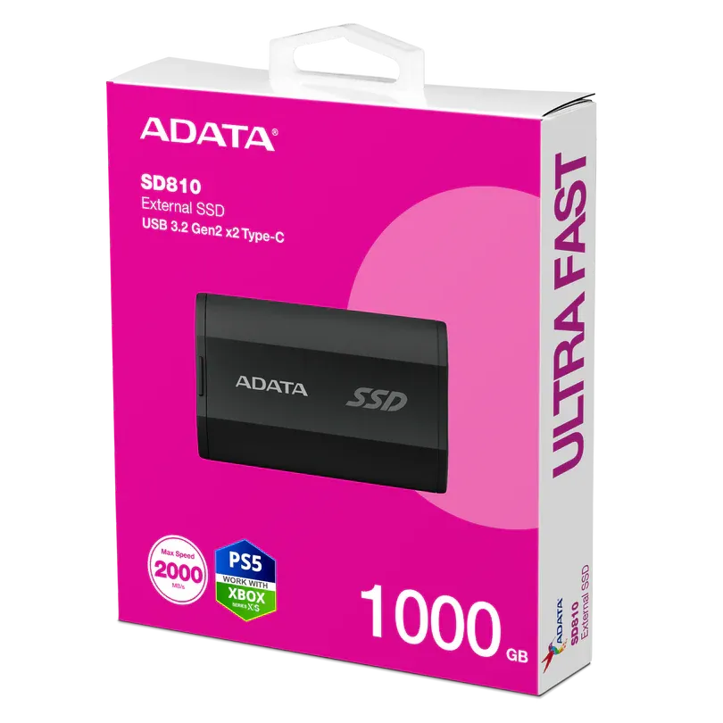 ADATA SD810 1TB External SSD – USB 3.2 Gen2x2, 2000MB/s, IP68 Waterproof, Game Console Compatible