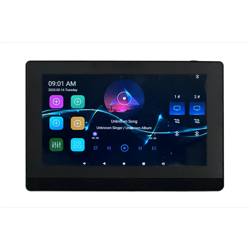 CMX A7G 7" Touchscreen In-Wall Wi-Fi Bluetooth Amplifier, 8x30W, Android 11, USB/TF/FM, DLNA/AirPlay, 2-Zone Audio for Smart Home CMX A7G 7" Touchscreen In-Wall Wi-Fi Bluetooth Amplifier, 8x30W, Android 11, USB/TF/FM, DLNA/AirPlay, 2-Zone Audio for Smart Home
