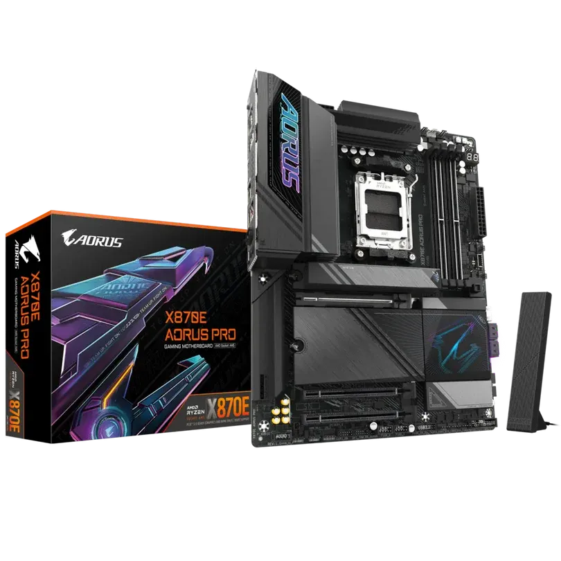GIGABYTE X870E AORUS PRO ATX Motherboard – AMD AM5, DDR5, PCIe 5.0, Quad M.2, USB4, Wi-Fi 7, 2.5GbE LAN, EZ-Latch, Smart Fan 6 GIGABYTE X870E AORUS PRO ATX Motherboard – AMD AM5, DDR5, PCIe 5.0, Quad M.2, USB4, Wi-Fi 7, 2.5GbE LAN, EZ-Latch, Smart Fan 6