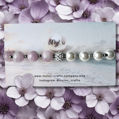 Bracelet ~ Kunzite &amp; Perles de coquillage ~ argent