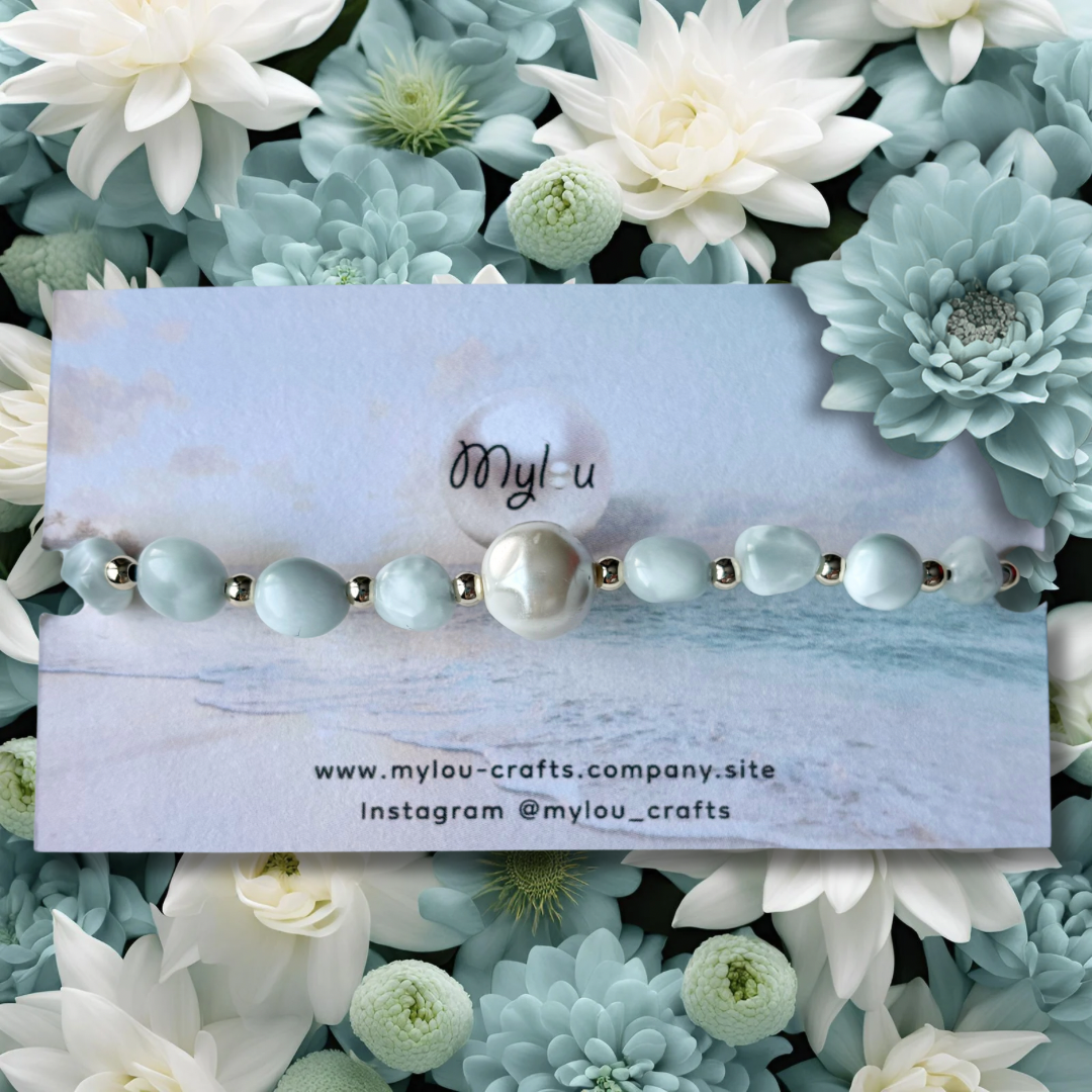Bracelet ~ Shell Pearl &amp; green Angelite 