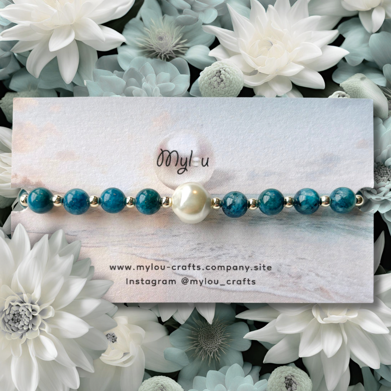 Bracelet ~ Chalcedony blue &amp; one shell pearl