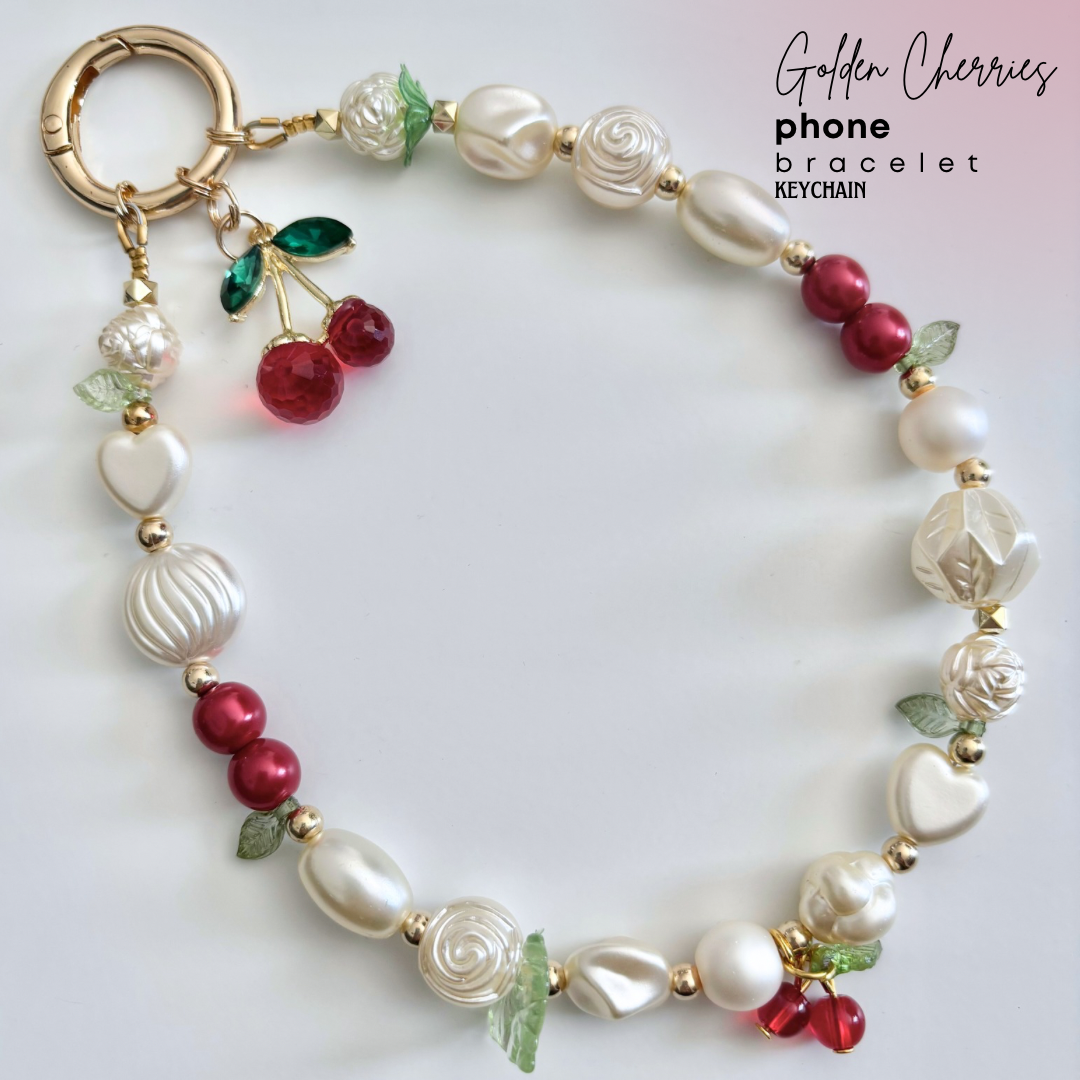 Golden Cherries ~ Keychain or Cell Phone bracelet 
