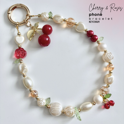 Cerises &amp; Roses ~ Porte-clés ou bracelet pour cellulaire 