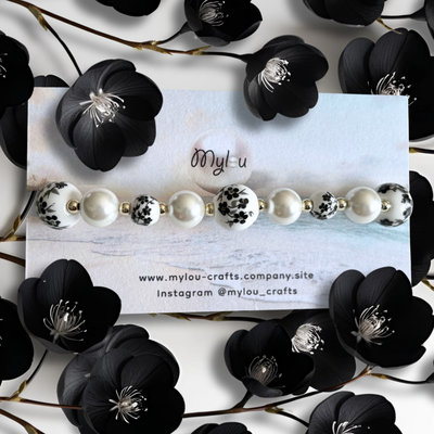 Bracelet ~ Porcelaine &amp; Perles d’eau douce ~ Noire