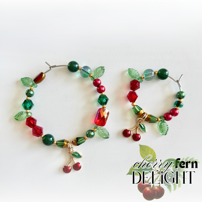 Cerise Délice Fougère 🍒 ~ Duo de Charms petit &amp; médium 