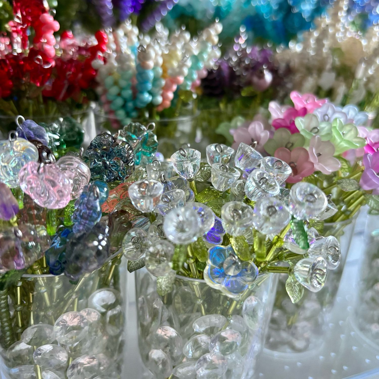 Beaded Bouquet - Glass Vase &amp; 8 Stems