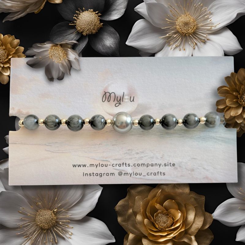 Bracelet ~ Hawk eye &amp; Shell pearl