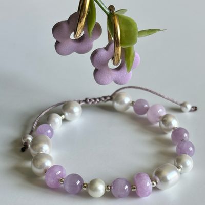 𝔅𝔢𝔩𝔩𝔞 Lillà ~ Kunzite &amp; Perles de coquillages ~ duo