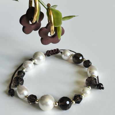 𝔅𝔢𝔩𝔩𝔞 Moka ~ Quartz fumé &amp; Perles de coquillages ~ duo
