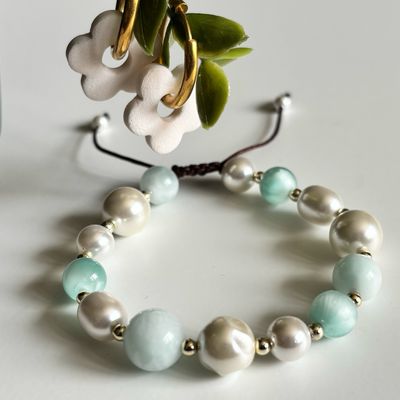𝔅𝔢𝔩𝔩𝔞 Bianca ~ Angelite &amp; Perles de coquillages ~ duo