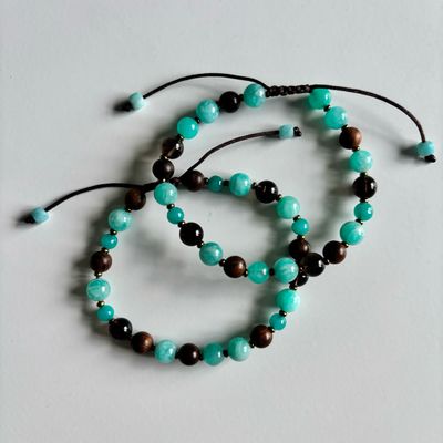 Aqua Terra ~ Quartz fumé &amp; Amazonite 