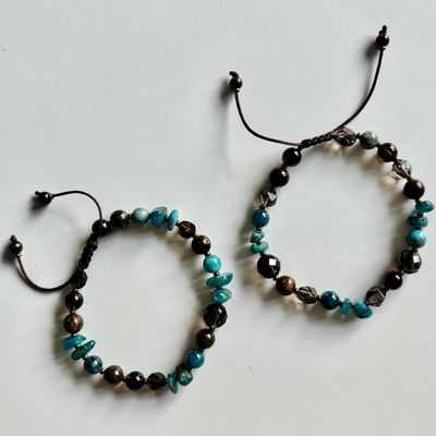 Aqua Terra ~ Apatite, Quartz fumé &amp; Bronzite 
