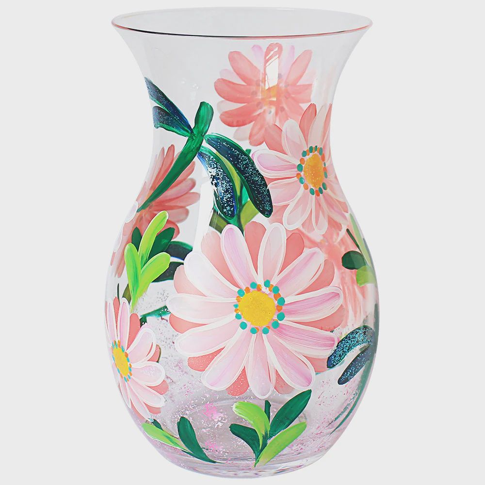 Hand Painted - Flower Vase Glass Dragonflies