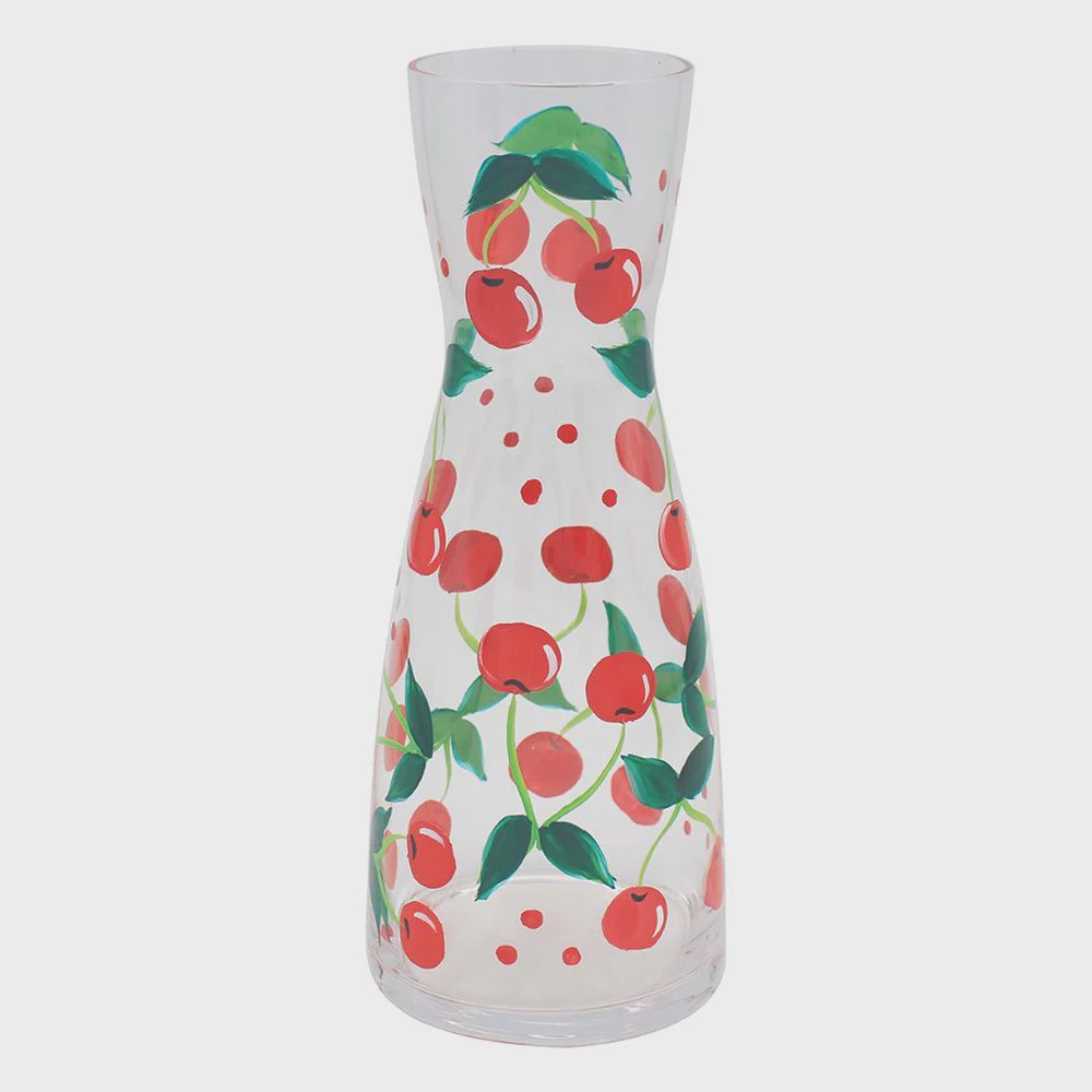 Hand Painted - Cherries Glass Carafe