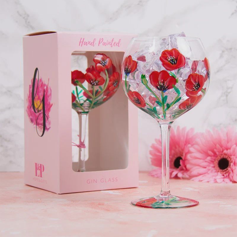 Hand Painted - Poppies Gin Glass