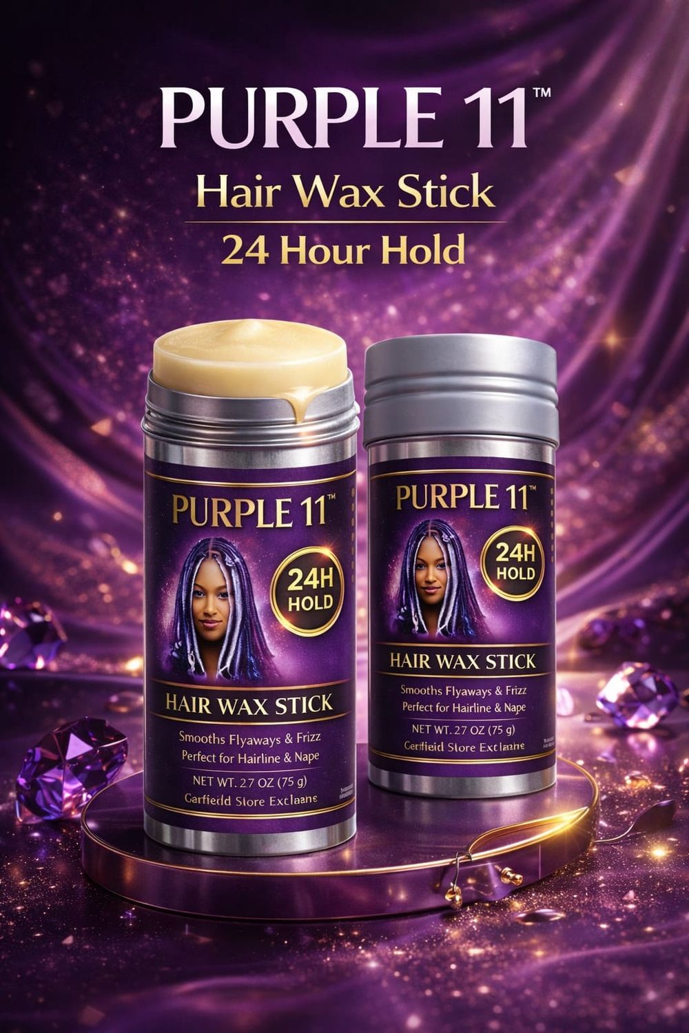 PURPLE 11 Hair Wax Stick 24 Hour Hold Smooth Flyaways &amp; Sleek Styles