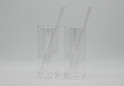 Longdrink Glas mit Glasstrohhalm (2er Set)