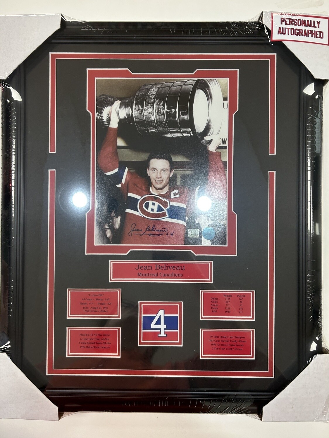 JEAN BELIVEAU - AUTOGRAPHED MONTREAL CANADIENS 16X20 FRAME