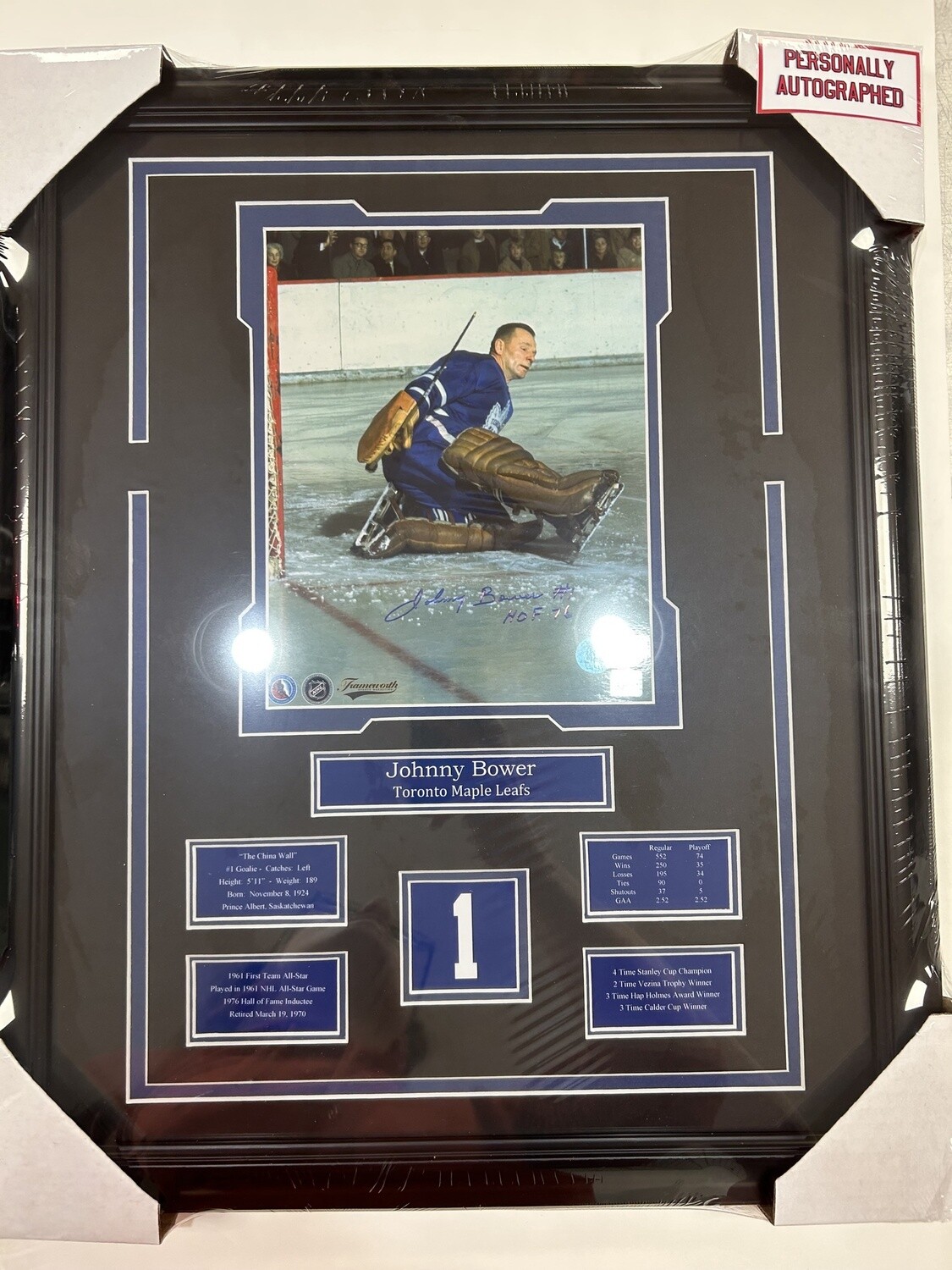 JOHNNY BOWER - AUTOGRAPHED TORONTO MAPLE LEAFS 16X20 FRAME