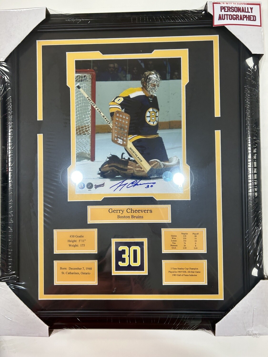 GERRY CHEEVERS - AUTOGRAPHED BOSTON BRUINS 16X20 FRAME