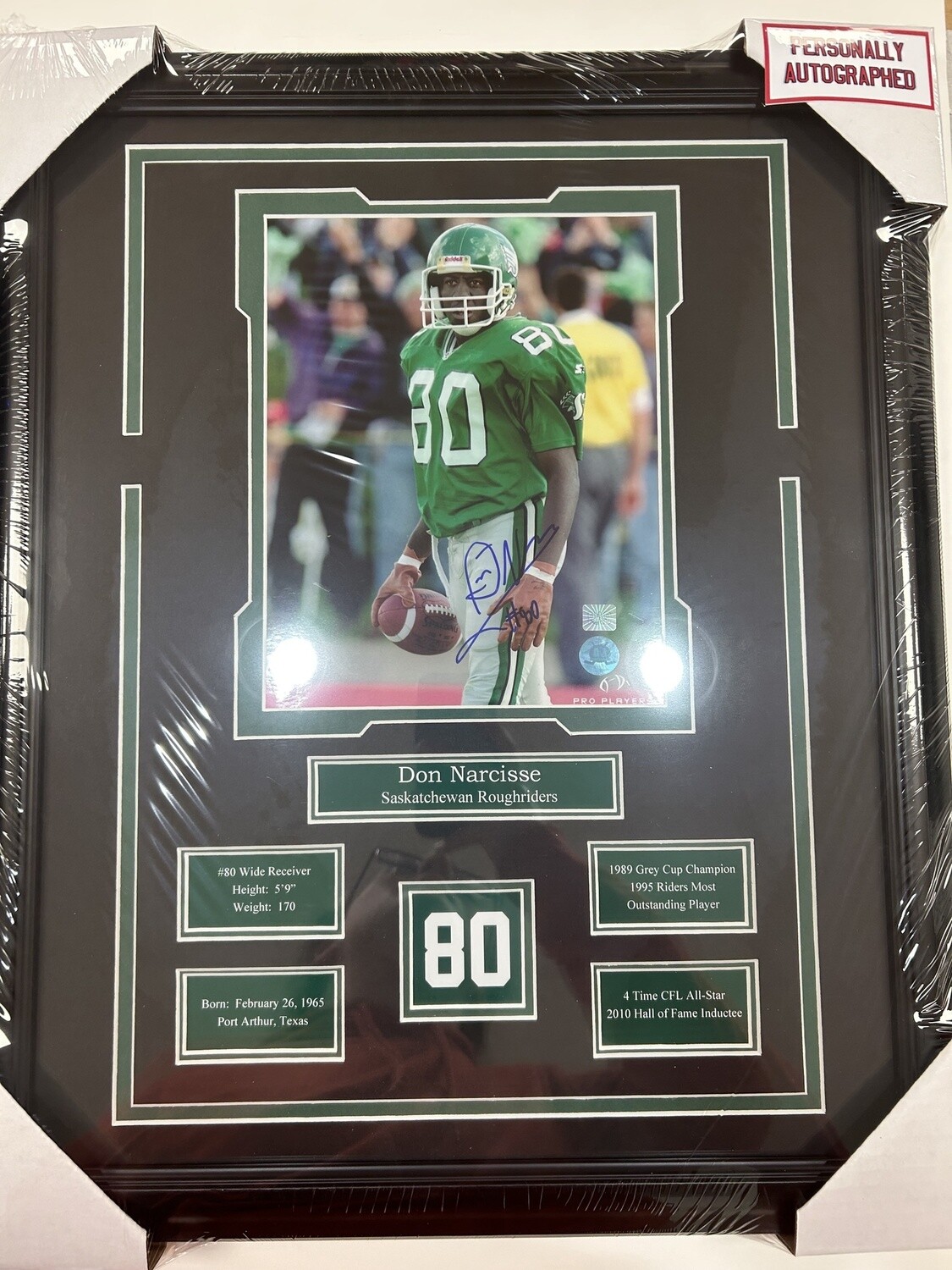 DON NARCISSE - AUTOGRAPHED SASKATCHEWAN ROUGHRIDERS 16X20 FRAME