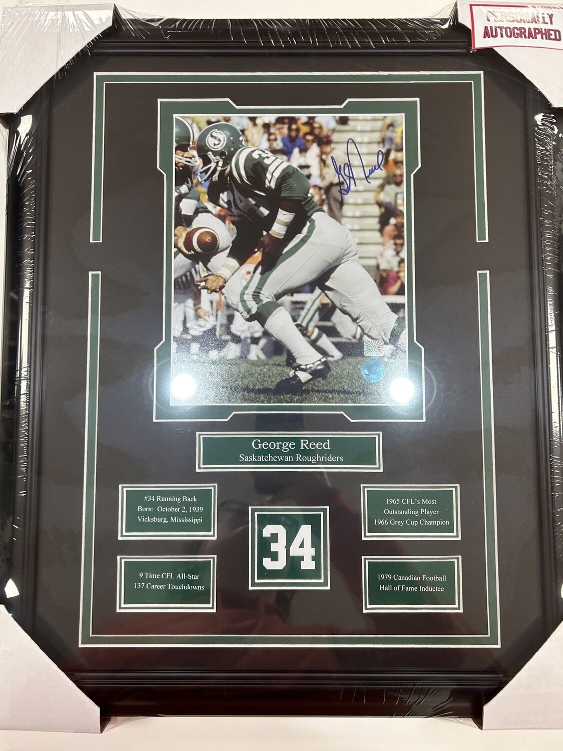 GEORGE REED - AUTOGRAPHED SASKATCHEWAN ROUGHRIDERS 16X20 FRAME