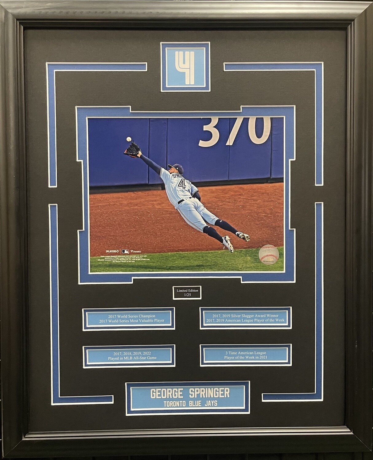 GEORGE SPRINGER - LIMITED EDITION 16X20 FRAME #/25 TORONTO BLUE JAYS