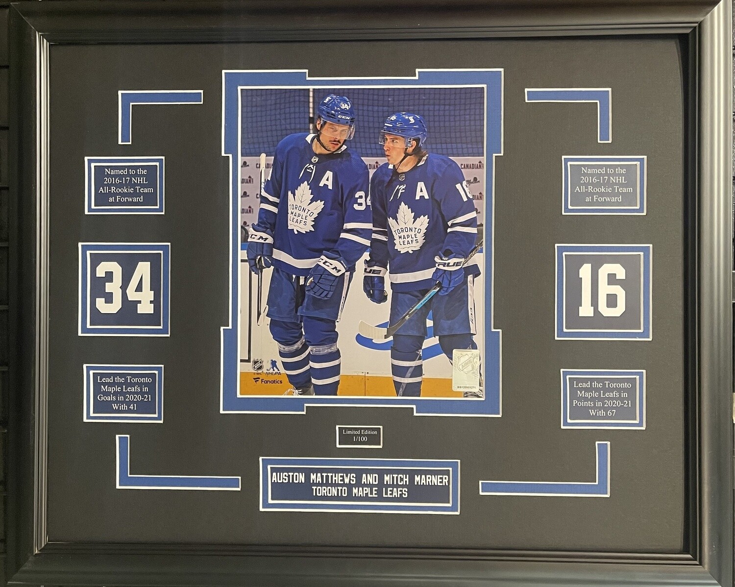 AUSTON MATTHEWS &amp; MITCH MARNER - LIMITED EDITION 16X20 FRAME #/100 TORONTO MAPLE LEAFS
