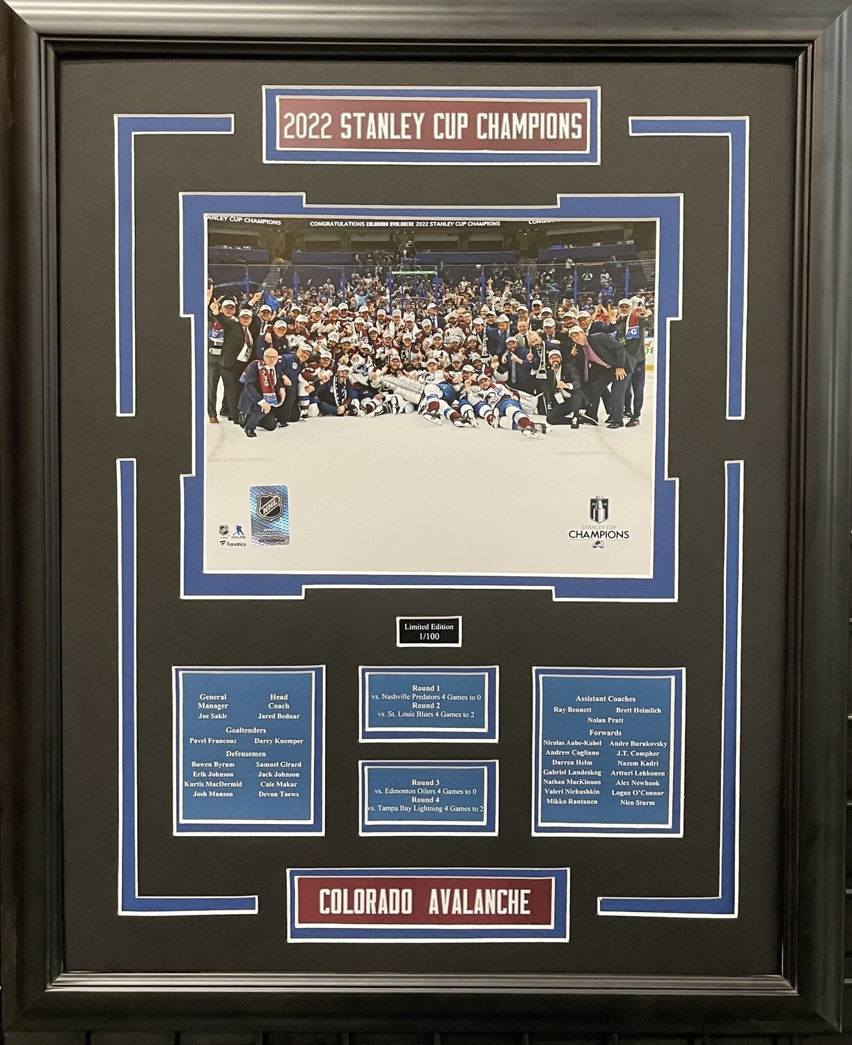 COLORADO AVALANCHE 2022 STANLEY CUP - LIMITED EDITION 16X20 FRAME #/100