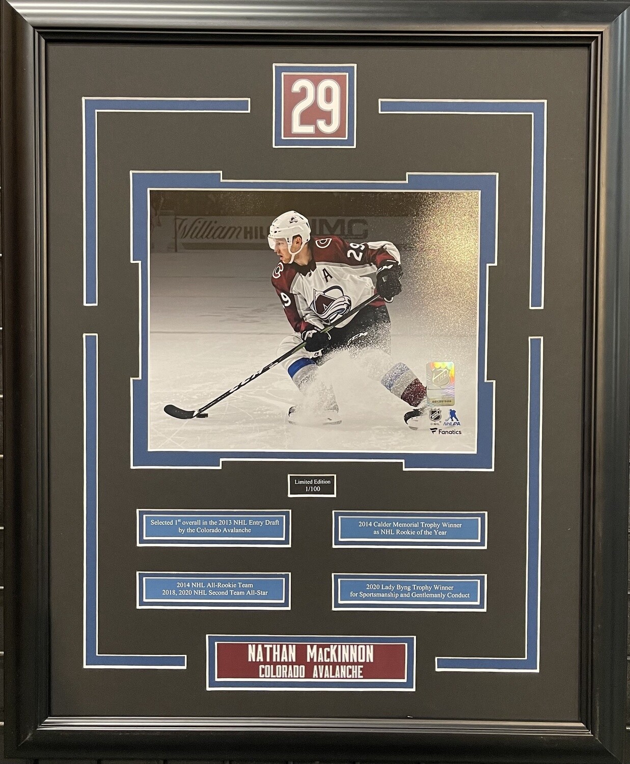 NATHAN MACKINNON - LIMITED EDITION 16X20 FRAME #/100 COLORADO AVALANCHE