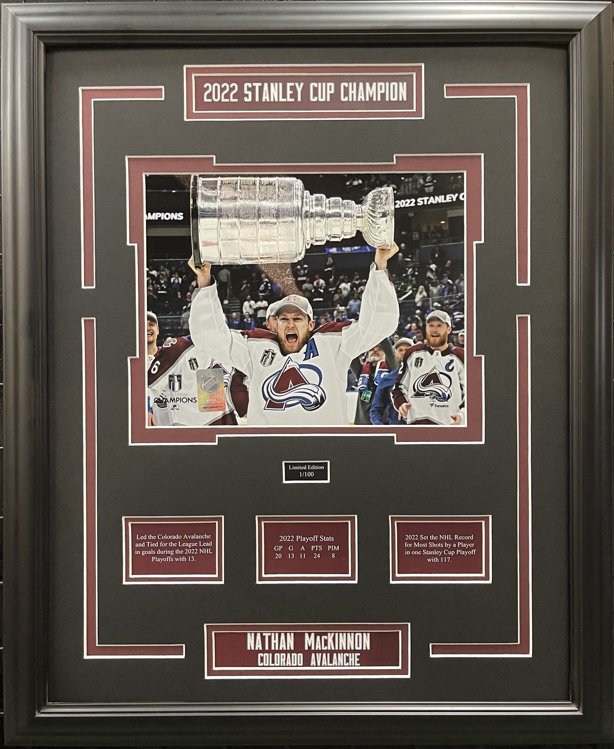 NATHAN MACKINNON STANLEY CUP - LIMITED EDITION 16X20 FRAME #/100 COLORADO AVALANCHE