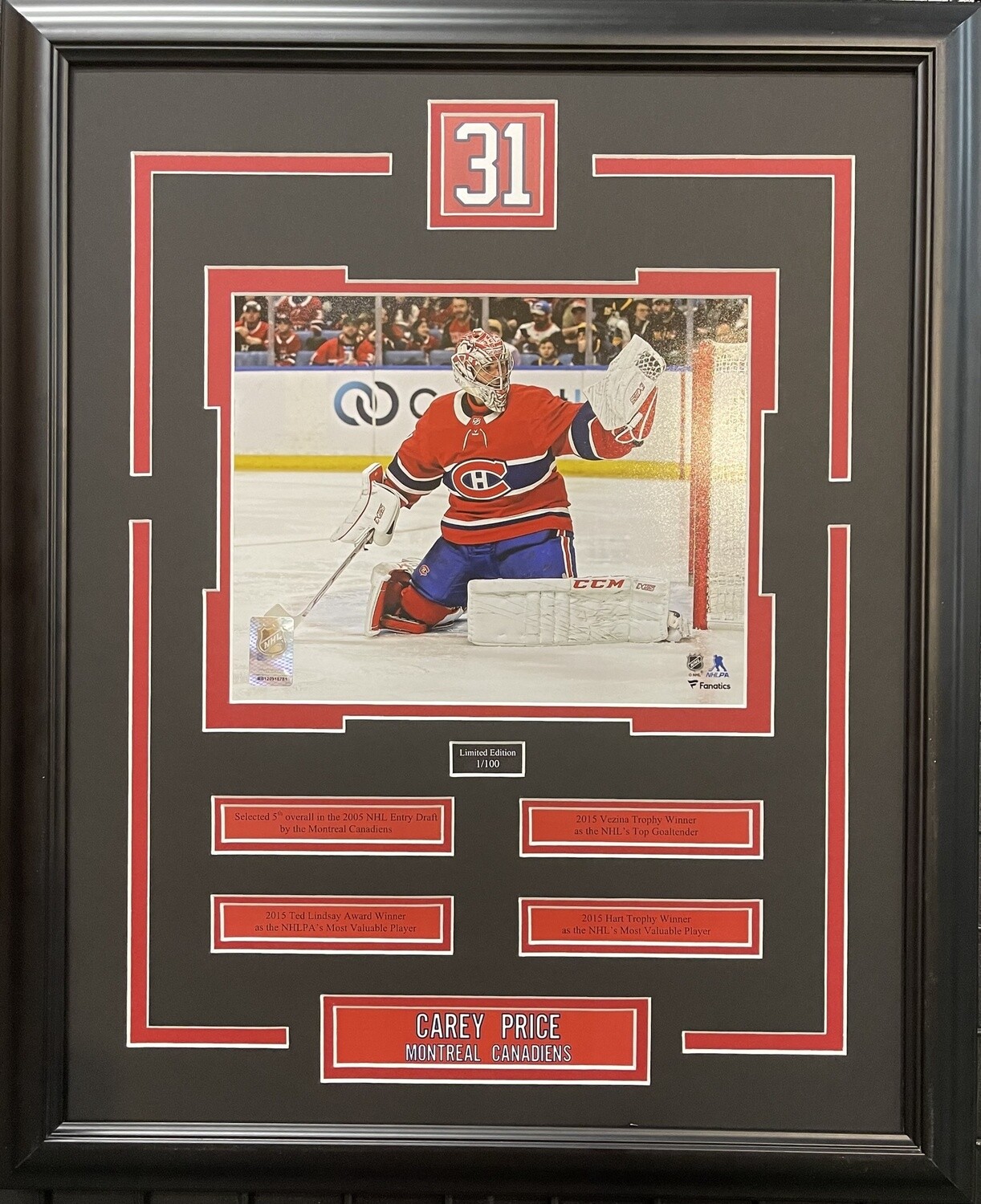 CAREY PRICE - LIMITED EDITION 16X20 FRAME #/100 MONTREAL CANADIENS