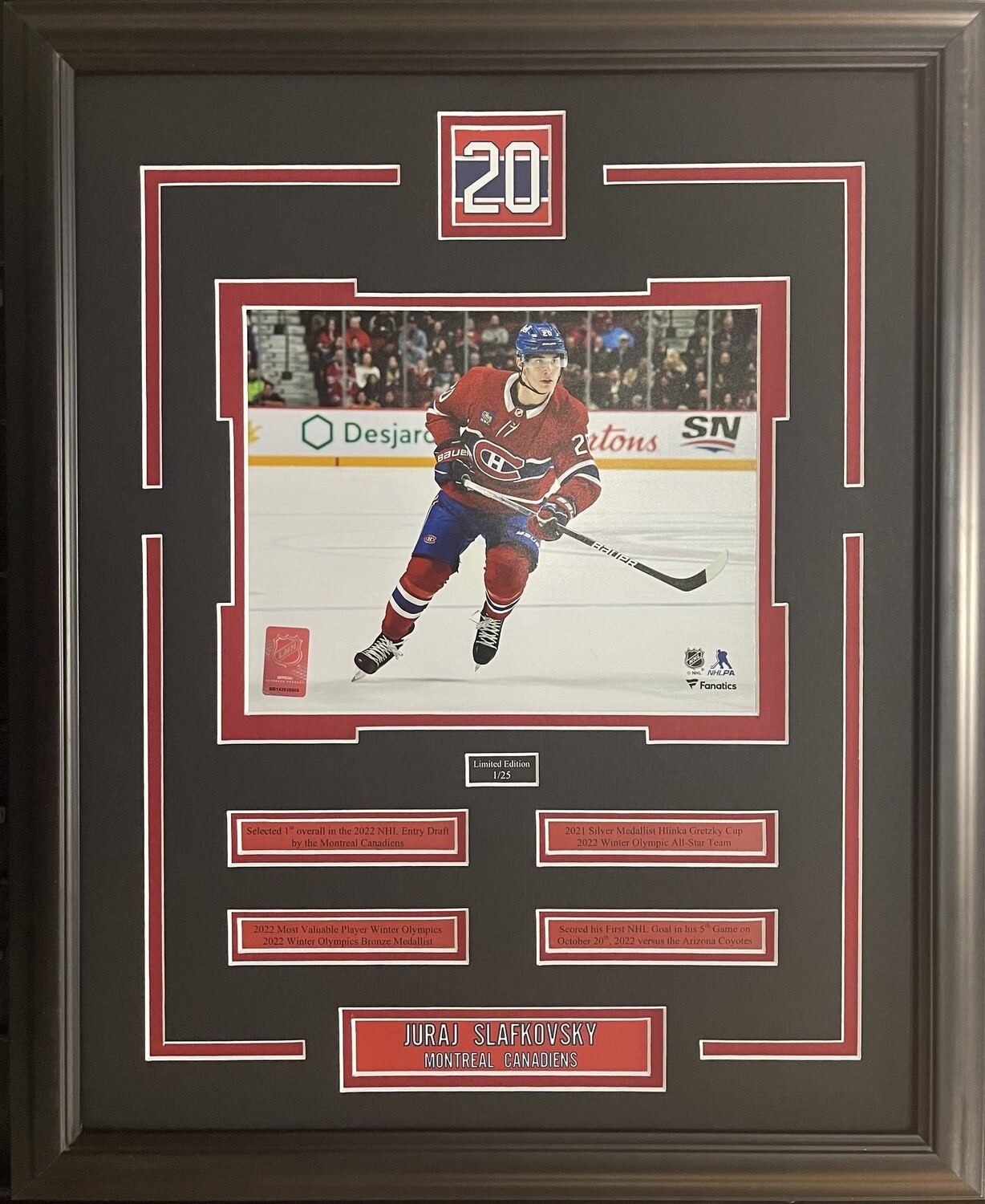 JURAJ SLAFKOVSKY - LIMITED EDITION 16X20 FRAME #/25 MONTREAL CANADIENS