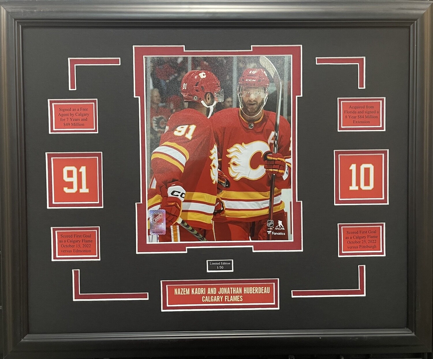 NAZEM KADRI &amp; JONATHAN HUBERDEAU - LIMITED EDITION 16X20 FRAME #/50 CALGARY FLAMES