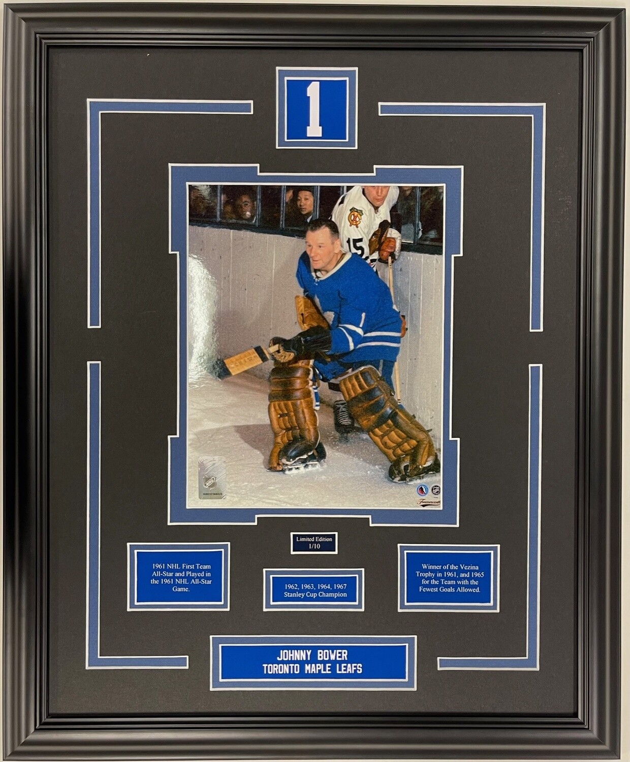 JOHNNY BOWER - LIMITED EDITION 16X20 FRAME #/10 TORONTO MAPLE LEAFS