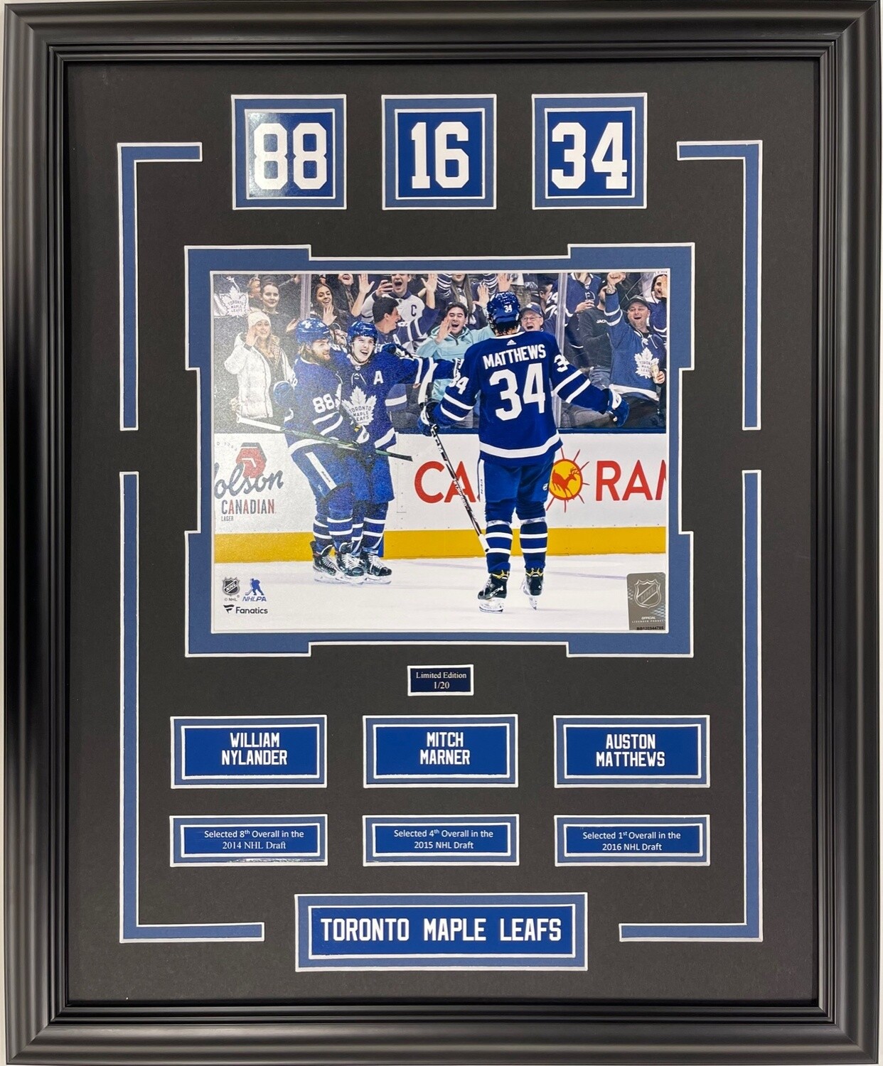 W. NYLANDER &amp; M. MARNER &amp; A. MATTHEWS - LIMITED EDITION 16X20 FRAME #/20 TORONTO MAPLE LEAFS