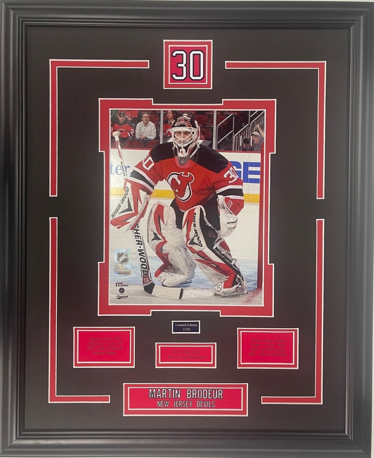 MARTIN BRODEUR - LIMITED EDITION 16X20 FRAME #/10 NEW JERSEY DEVILS