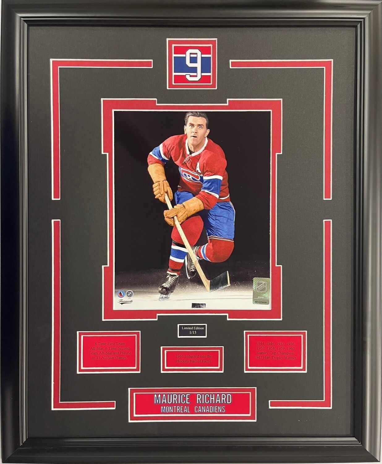MAURICE RICHARD - LIMITED EDITION 16X20 FRAME #/15 MONTREAL CANADIENS