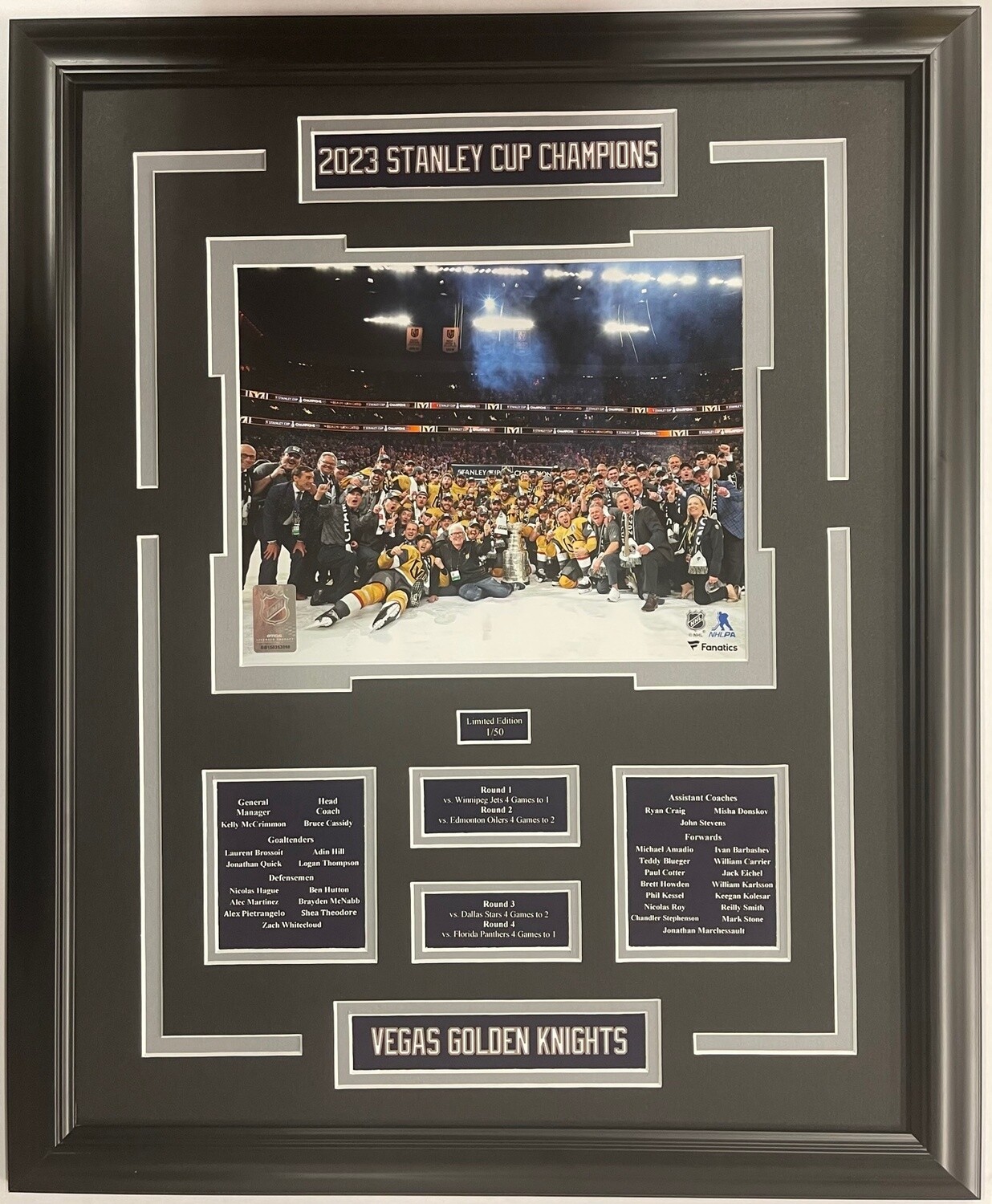 VEGAS GOLDEN KNIGHTS 2023 STANLEY CUP CHAMPIONS - LIMITED EDITION 16X20 FRAME #/50