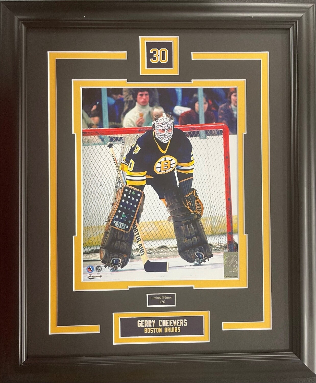 GERRY CHEEVERS - BOSTON BRUINS LIMITED EDITION #/20 13X16 FRAME