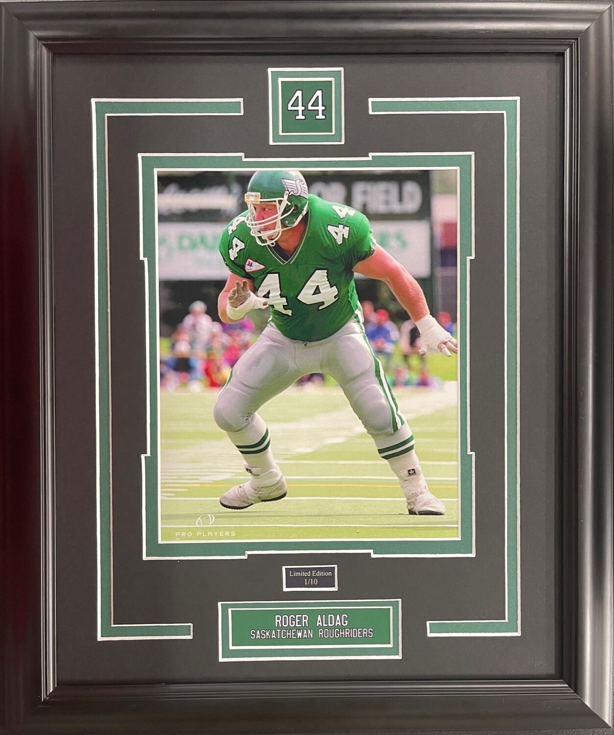 ROGER ALDAG - SASKATCHEWAN ROUGHRIDERS LIMITED EDITION #/10 13X16 FRAME