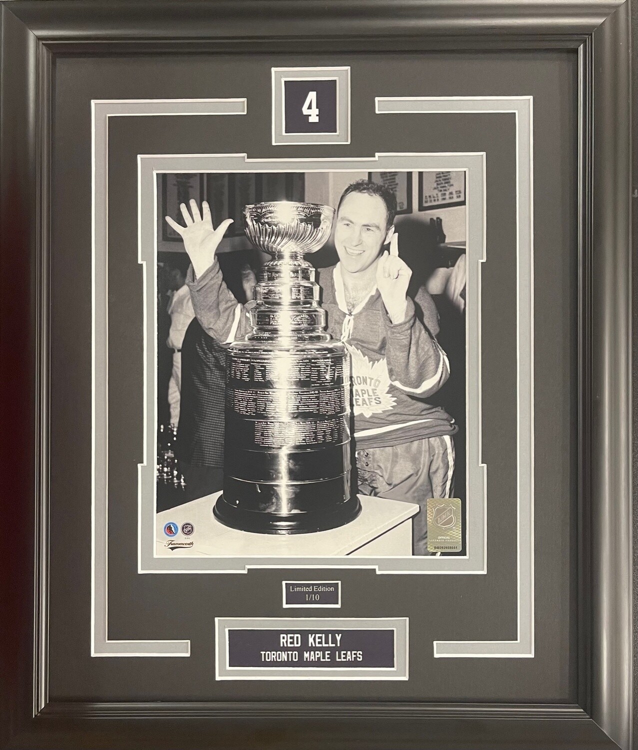 RED KELLY - TORONTO MAPLE LEAFS LIMITED EDITION #/10 13X16 FRAME