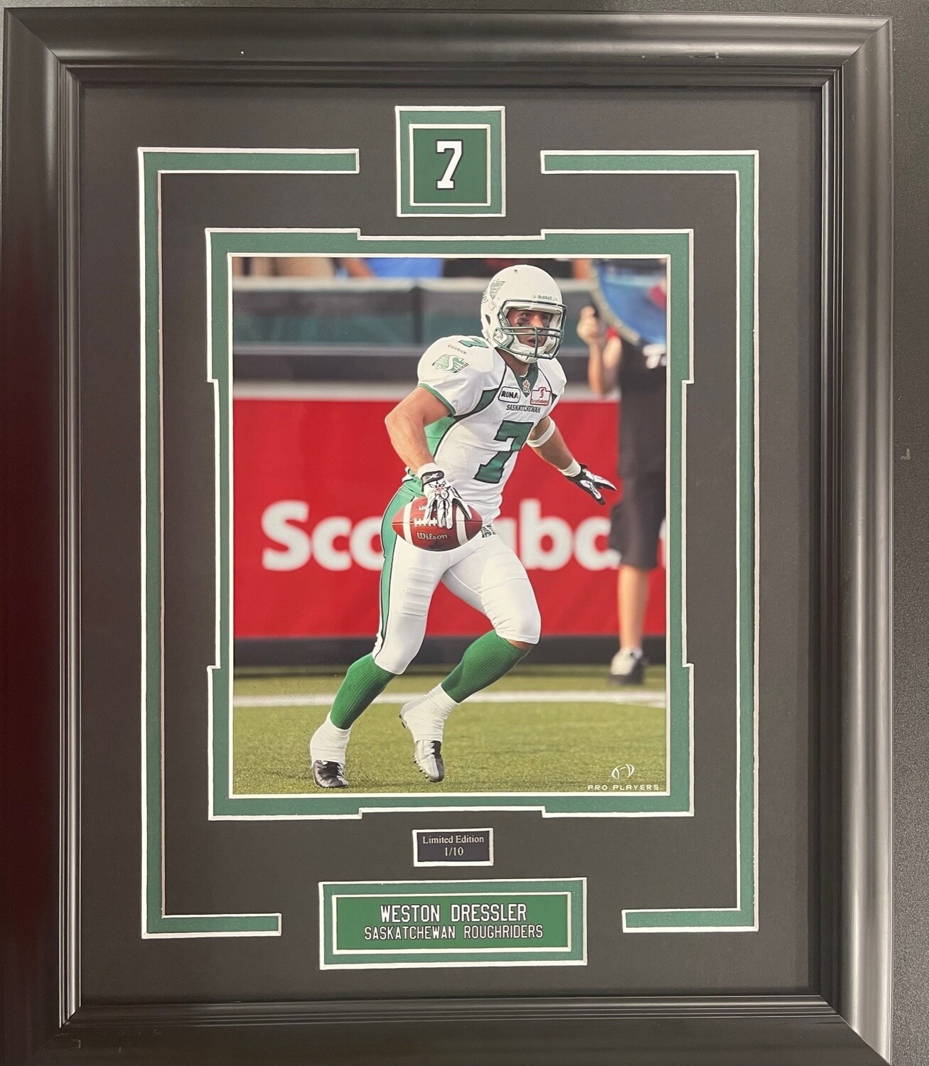 WESTON DRESSLER - SASKATCHEWAN ROUGHRIDERS LIMITED EDITION #/10 13X16 FRAME