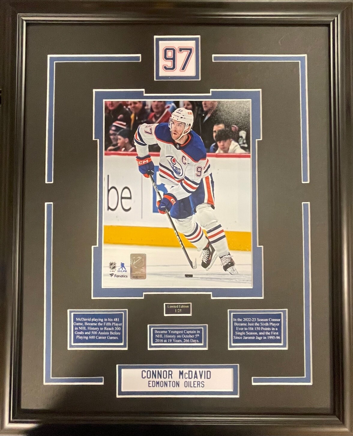 CONNOR MCDAVID - LIMITED EDITION 16X20 FRAME #/25 EDMONTON OILERS WHITE JERSEY