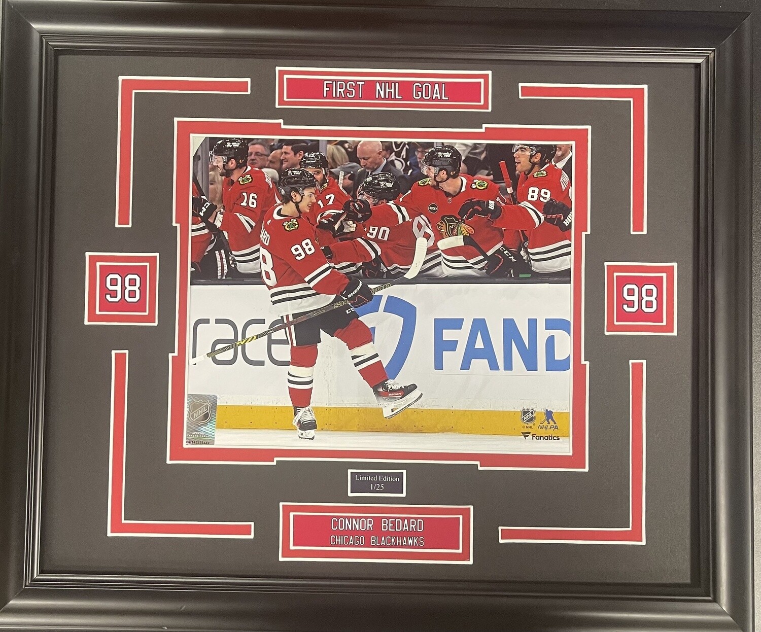 CONNOR BEDARD - CHICAGO BLACKHAWKS LIMITED EDITION #/25 13X16 FRAME