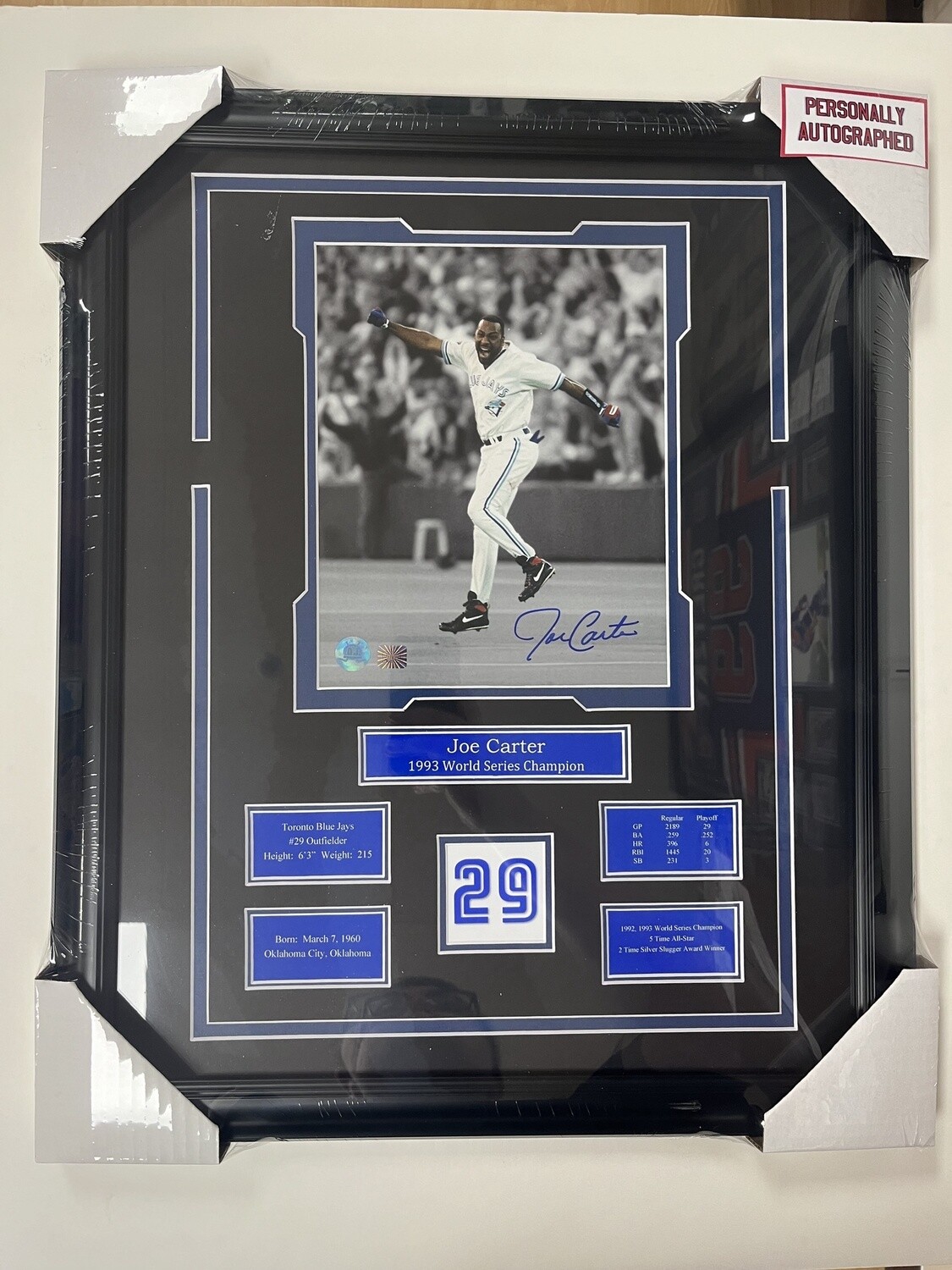 JOE CARTER - AUTOGRAPHED TORONTO BLUE JAYS 16X20 FRAME