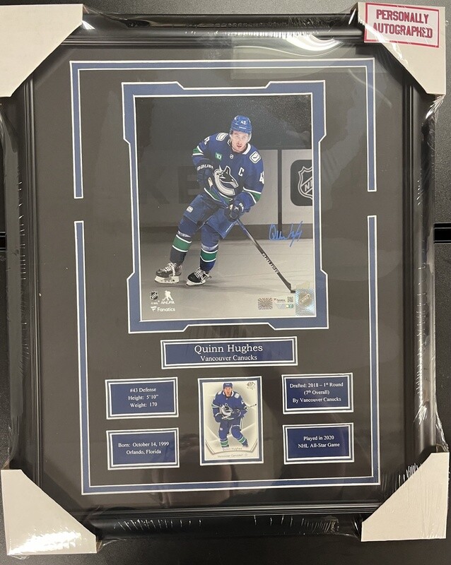 QUINN HUGHES - AUTOGRAPHED VANCOUVER CANUCKS 16X20 FRAME