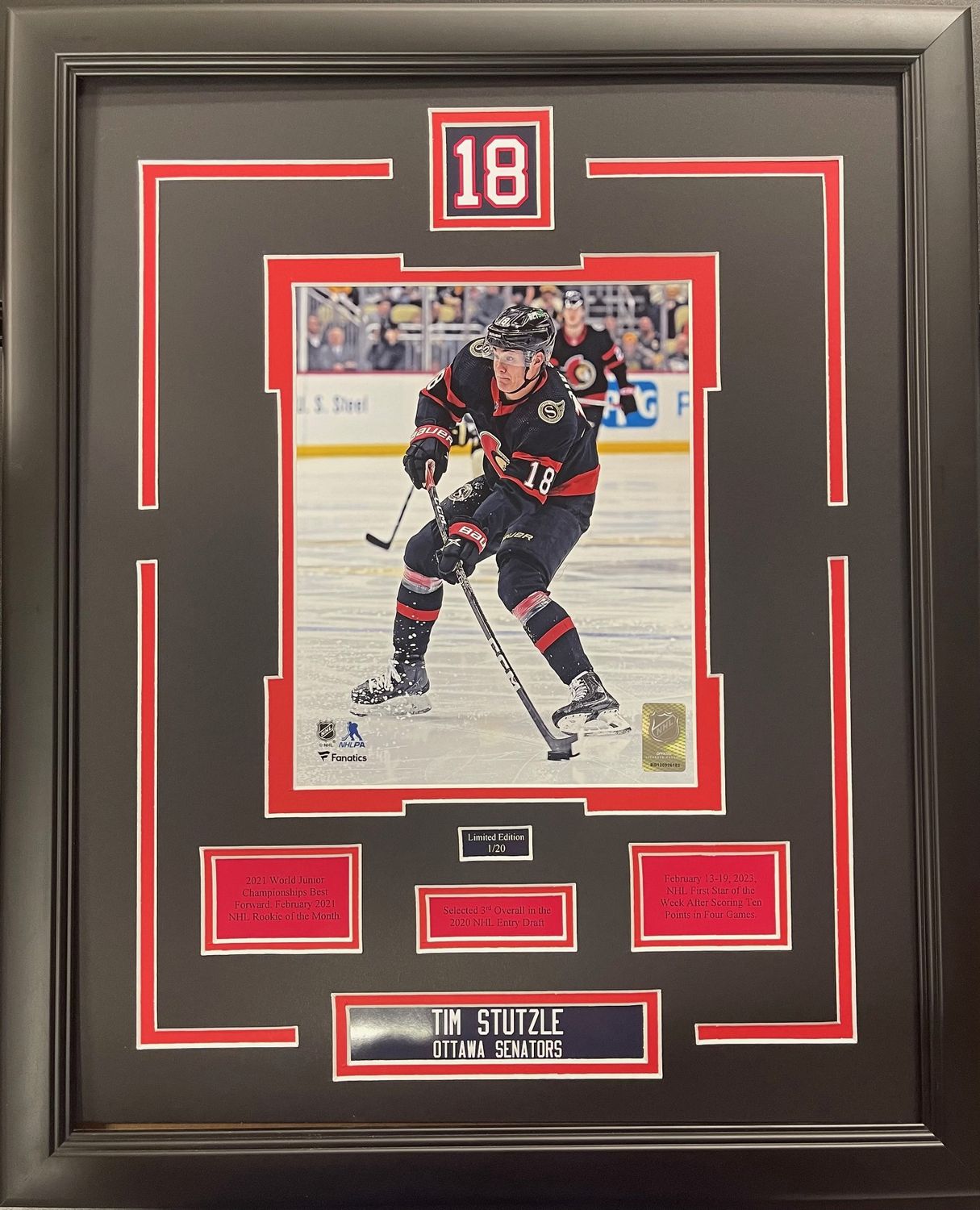 TIM STUTZLE - LIMITED EDITION 16X20 FRAME #/20 OTTAWA SENATORS