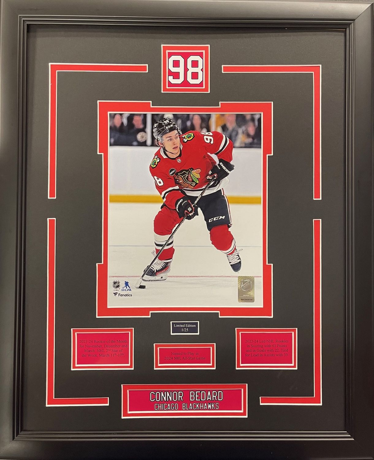 CONNOR BEDARD - LIMITED EDITION 16X20 FRAME CHICAGO BLACKHAWKS